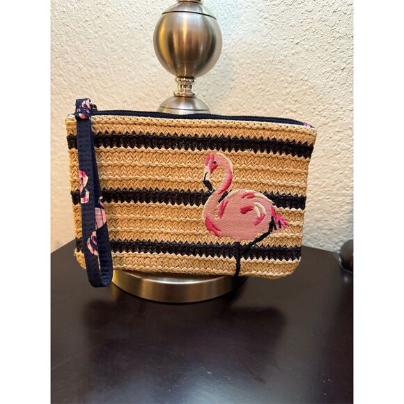 Vera Bradley Women's Flamingo Clutch Bag Natural Straw Tropical Theme - Picture 1 of 3